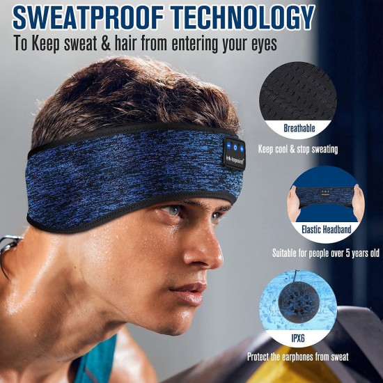 Slaapkoptelefoon, Bluetooth-sporthoofdband, draadloze muziekslaapkoptelefoon met ultradunne luidsprekers, lang spelen voor reizen, meditatie, kantoor, hardlopen, yoga, technische gadgets Cadeaus voor mannen en vrouwen