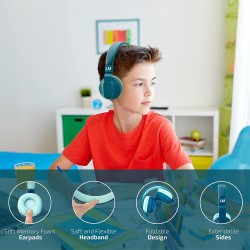 Louise and Mann 3 Bluetooth Koptelefoon voor Kinderen, Lichtgewicht, Opvouwbaar, met Microfoon (Blauw)