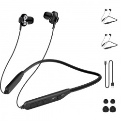 [Pack van 2] MAS CARNEY BI2 Braadloze Bluetooth-Koptelefoon met Microfoon, Dual Drivers-Koptelefoon met Nekband Draadloos in Het oor met Extra Bas, Magnetische Bluetooth-koptelefoon met Microfoon voor Hardlopen, Sporten, Gym.