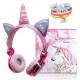 JYPS Kids Bluetooth-hoofdtelefoon voor meisjes, draadloze/bedrade eenhoornhoofdtelefoon, over-ear met microfoon, Sparkly strass kinderhoofdtelefoon met eenhoornarmband cadeau voor verjaardag, Xmas (roze