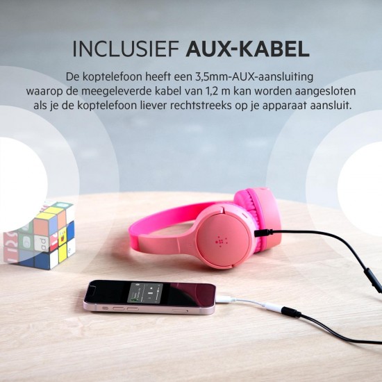 Belkin SoundForm Mini draadloze on-ear koptelefoon met ingebouwde microfoon voor kinderen, voor meisjes en jongens, online onderwijs, school en op reis, compatibel met o.a. iPhone, iPad, Galaxy, roze