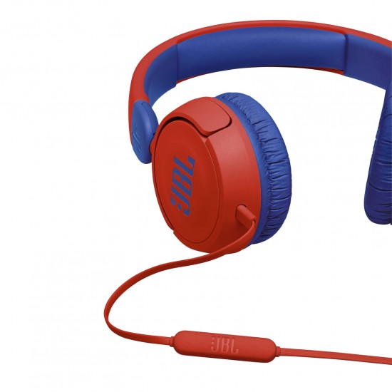 JBL Jr310 On-ear kinderkoptelefoon in rood-blauw - bekabelde koptelefoon met headset en afstandsbediening - ideaal voor school en vrije tijd