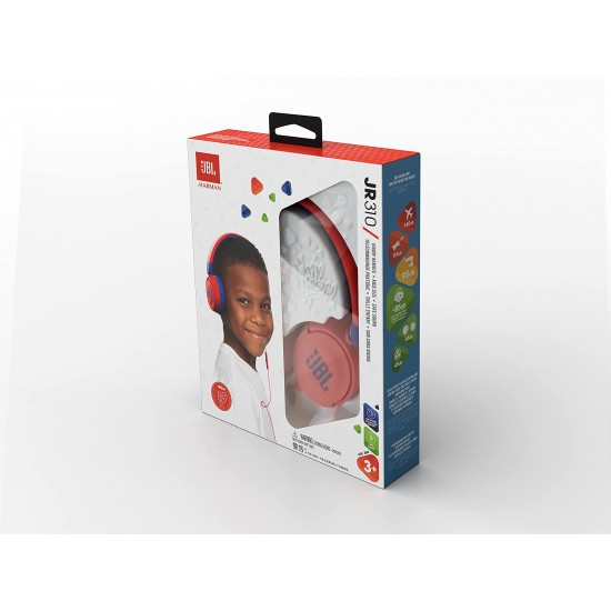 JBL Jr310 On-ear kinderkoptelefoon in rood-blauw - bekabelde koptelefoon met headset en afstandsbediening - ideaal voor school en vrije tijd