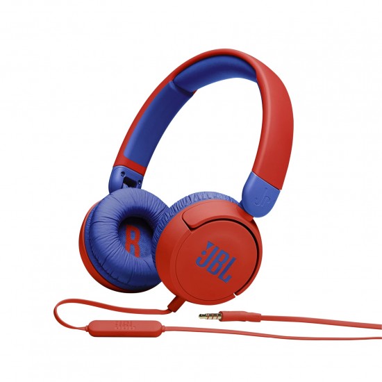 JBL Jr310 On-ear kinderkoptelefoon in rood-blauw - bekabelde koptelefoon met headset en afstandsbediening - ideaal voor school en vrije tijd