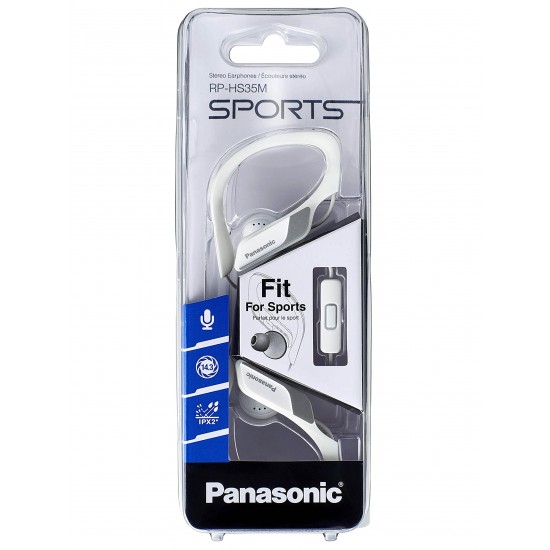 Panasonic RP-HS35ME-W Sport koptelefoon (headset, mobiele telefoon, verwisselbare paspoortstukken (S/M/L), IPX2, clip) wit