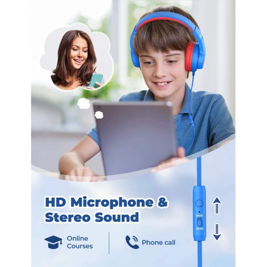 Hoofdtelefoons Kinderen, iClever hoofdtelefoons voor kinderen, volumebegrenzer met microfoon, foldable, 3.5mm Aux nylon kabel, kinderhoofdtelefoons voor iPad, tablet, vliegtuig, school