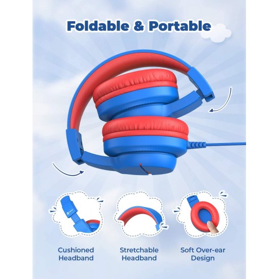 Hoofdtelefoons Kinderen, iClever hoofdtelefoons voor kinderen, volumebegrenzer met microfoon, foldable, 3.5mm Aux nylon kabel, kinderhoofdtelefoons voor iPad, tablet, vliegtuig, school