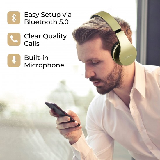 PowerLocus Bluetooth hoofdtelefoon, over ear, draadloze hoofdtelefoon, hifi-stereo, opvouwbare hoofdtelefoon met microfoon, zachte oorkussens, micro SD/TF, FM-radio voor iPhone/Android/tablet/laptop