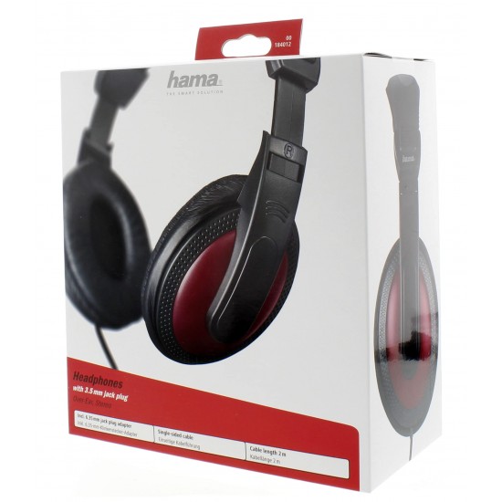 Hama Basic 4 Music Over Ear hoofdtelefoon bedraad (hoofdtelefoon met 2 m kabel, ruisonderdrukkend), zwart rood