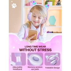 Laibuy Kinderhoofdtelefoon, met ledverlichting, opvouwbare koptelefoon met kabel, voor kinderen, met bluetooth-microfoon voor school, tablet, mobiele telefoon, pc, tv
