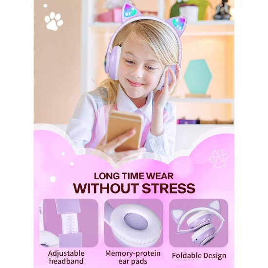 Laibuy Kinderhoofdtelefoon, met ledverlichting, opvouwbare koptelefoon met kabel, voor kinderen, met bluetooth-microfoon voor school, tablet, mobiele telefoon, pc, tv